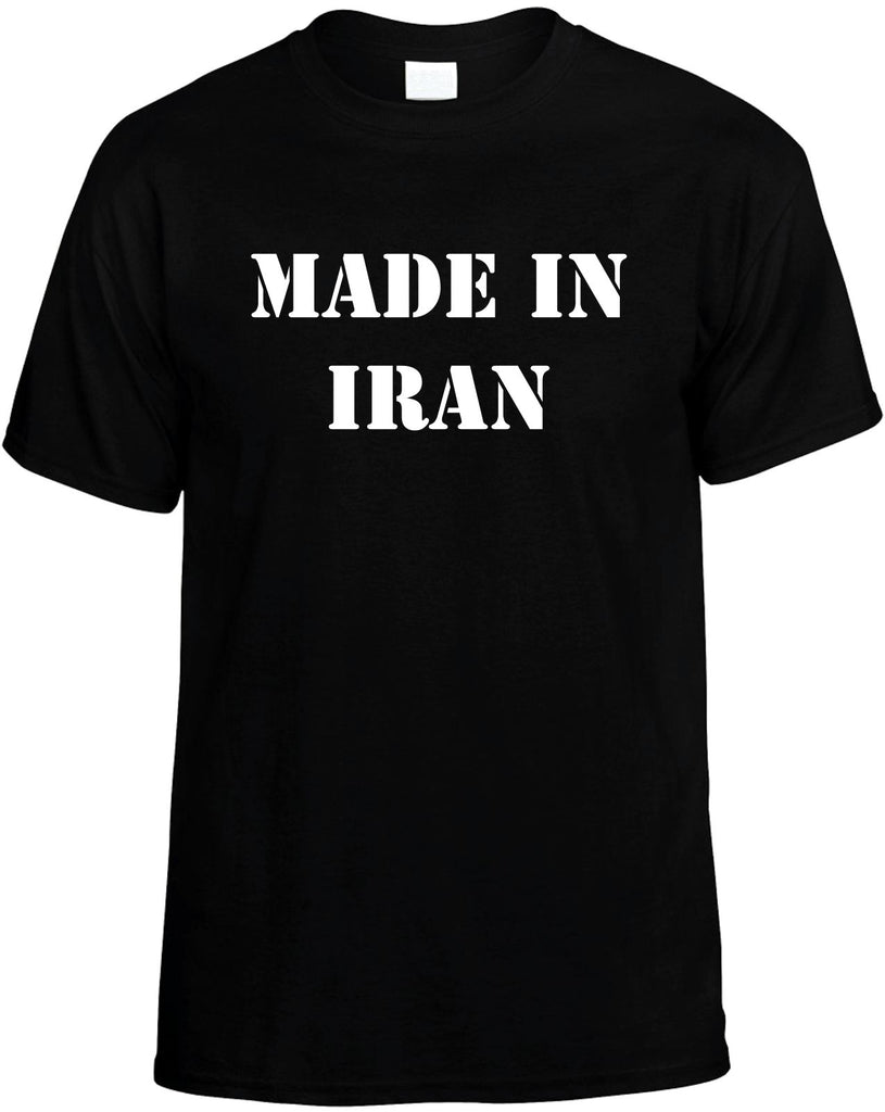 made in iran mens funny t-shirt black