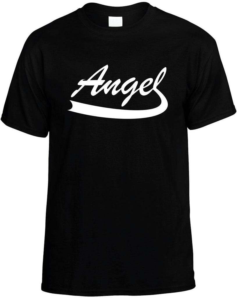 angel baseball font mens funny t-shirt black