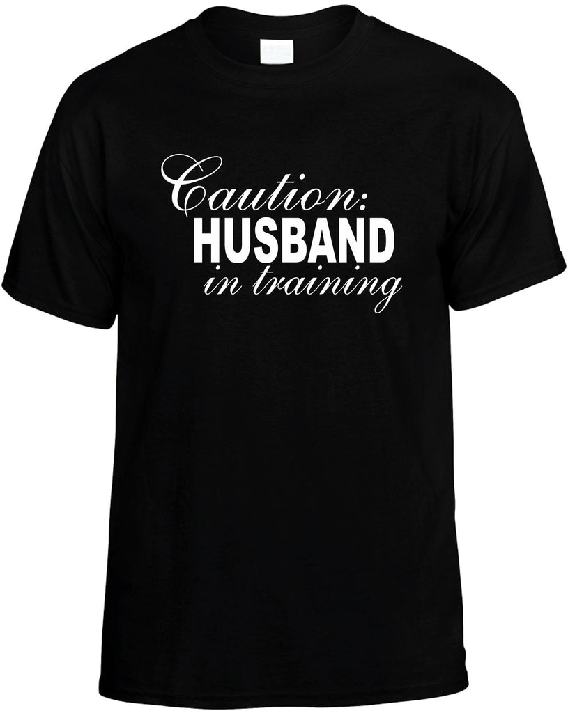 caution husband in training mens funny t-shirt black