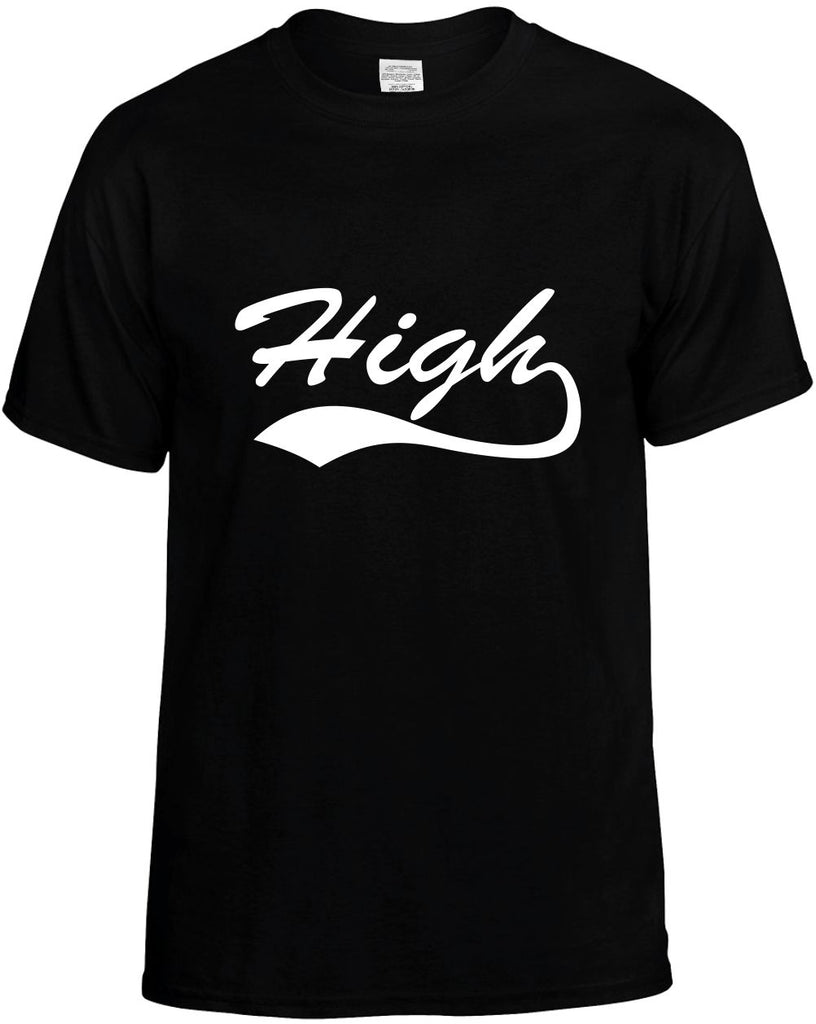 high weed pot shirt baseball font mens funny t-shirt black