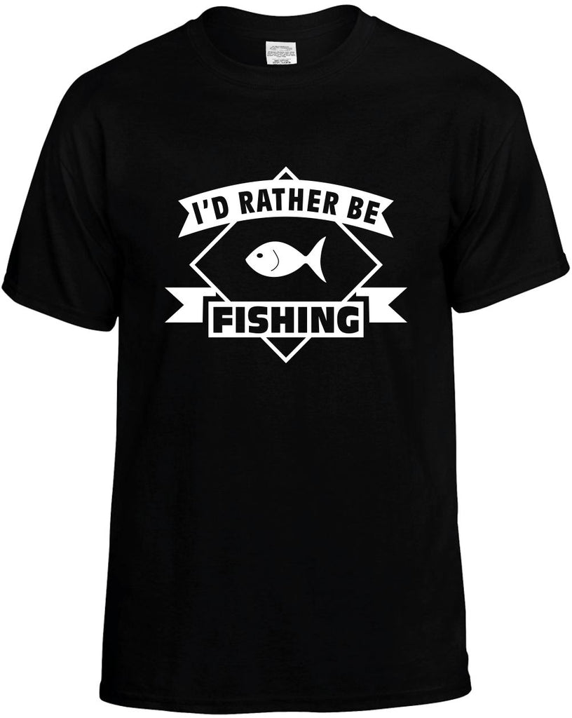 id rather be fishing with banner mens funny t-shirt black