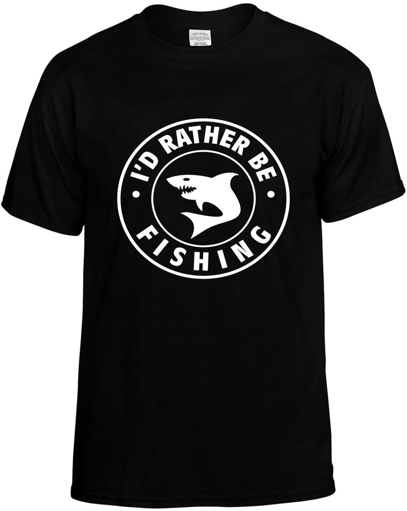 id rather be fishing shark badge mens funny t-shirt black