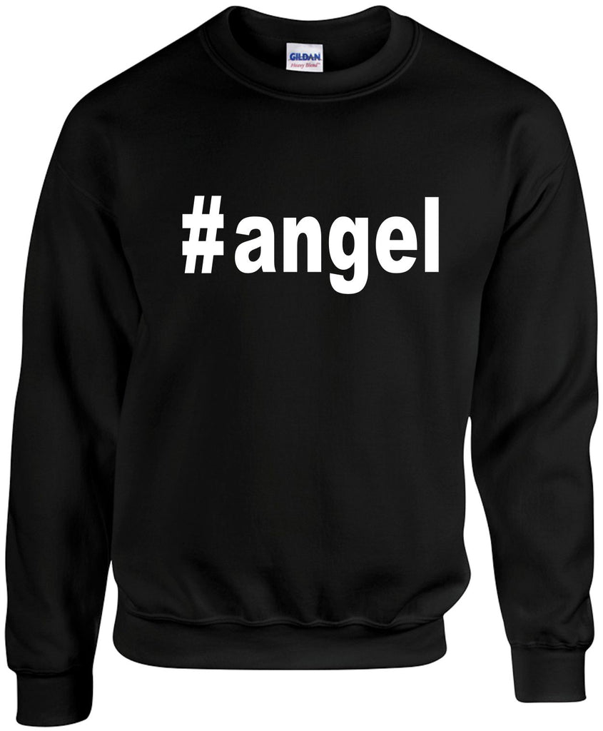 angel hashtag cool unisex crewneck sweatshirt black signature outlet novelty 