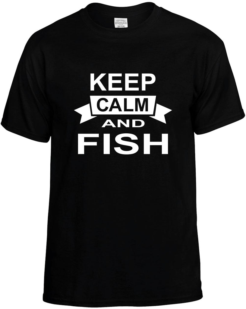 keep calm and fish mens funny t-shirt black