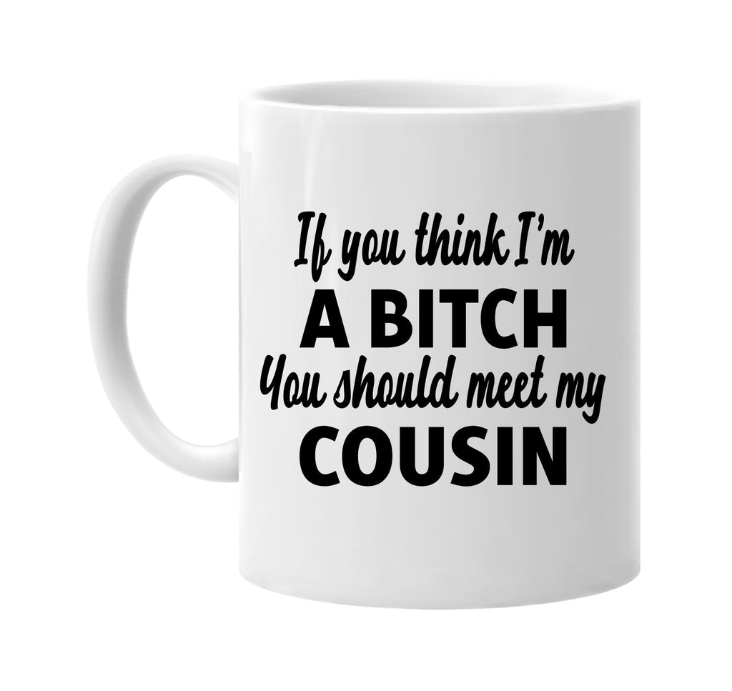 you think im a bitch meet my cousin signature outlet novelty coffee cup mug graphic gift ideas gifts for the family mom dad