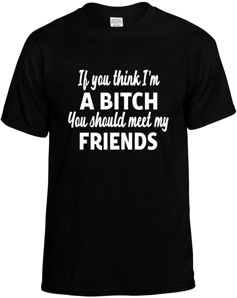 you think im a bitch meet my friends mens funny t-shirt black