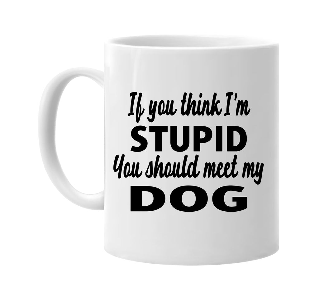 if you think im stupid you should meet my dog signature outlet novelty coffee cup mug graphic gift ideas gifts for the family mom dad