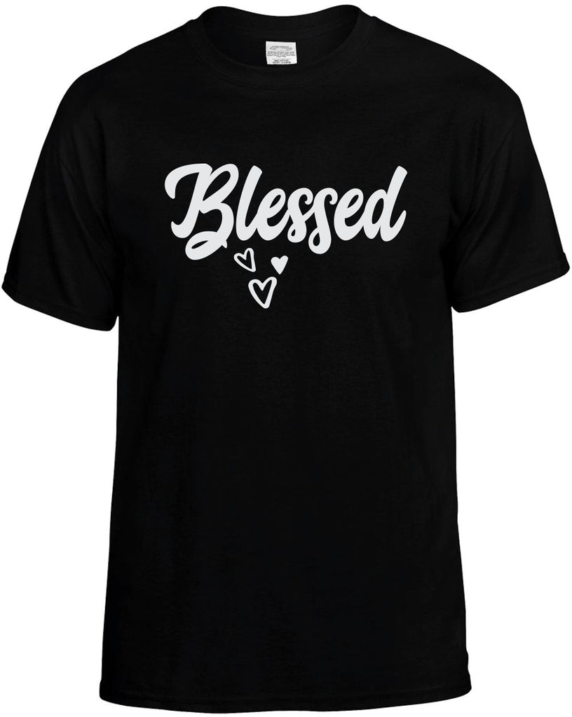 blessed w 3 hearts mens funny t-shirt black