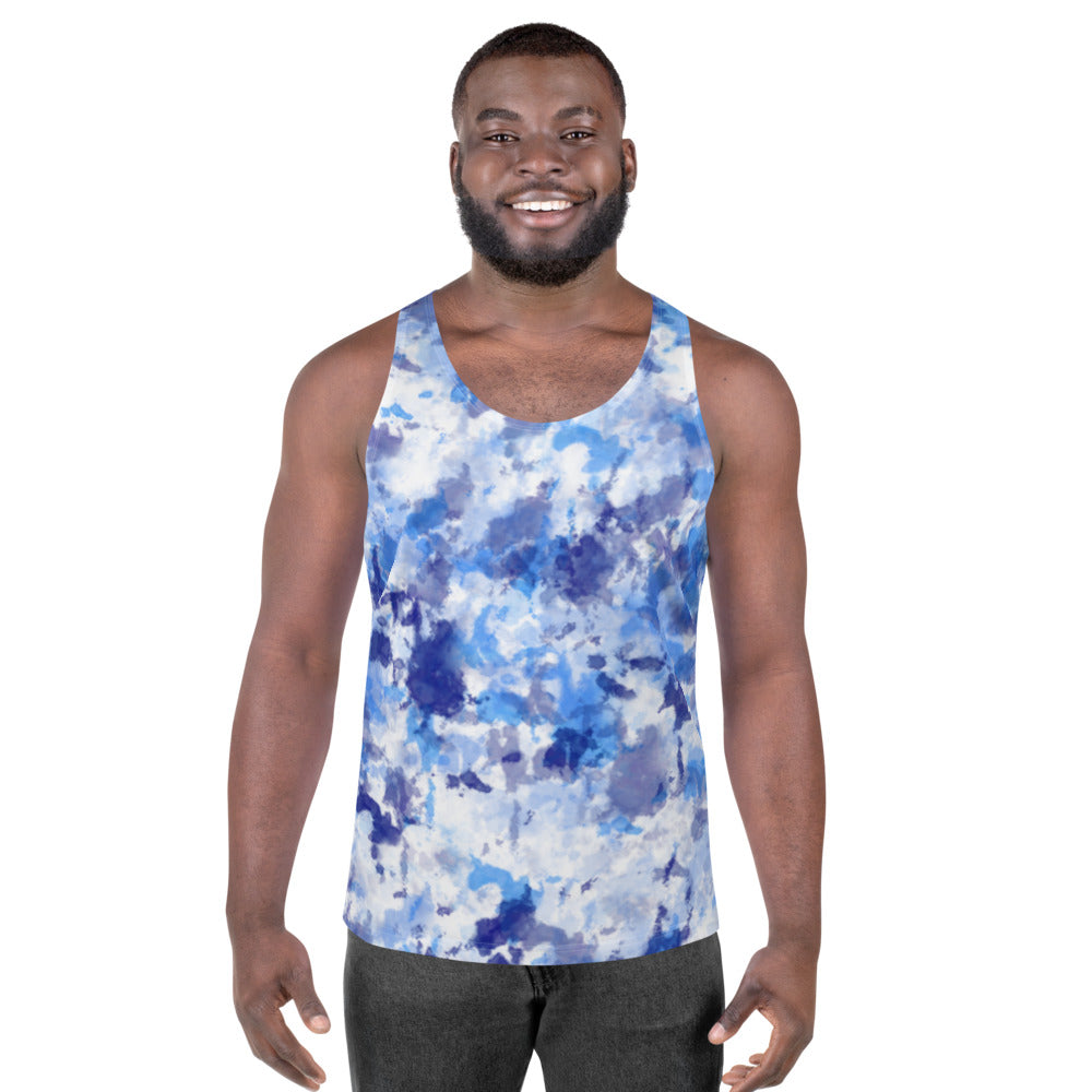 Blue Ink Splatter Tie Dye Unisex Tank Top