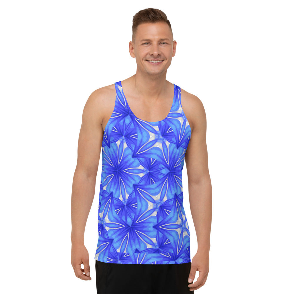 Blue Floral Geometric Design Unisex Tank Top