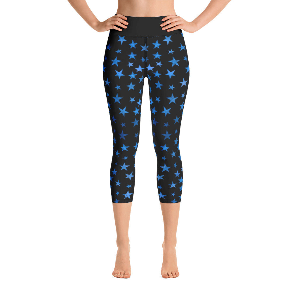 Astrology Blue Stars Yoga Capri Leggings by Signature Outlet